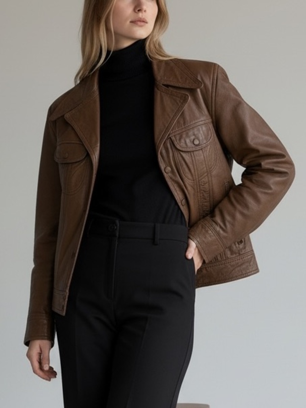 Vintage 70's Brown Leather Trucker Jacket